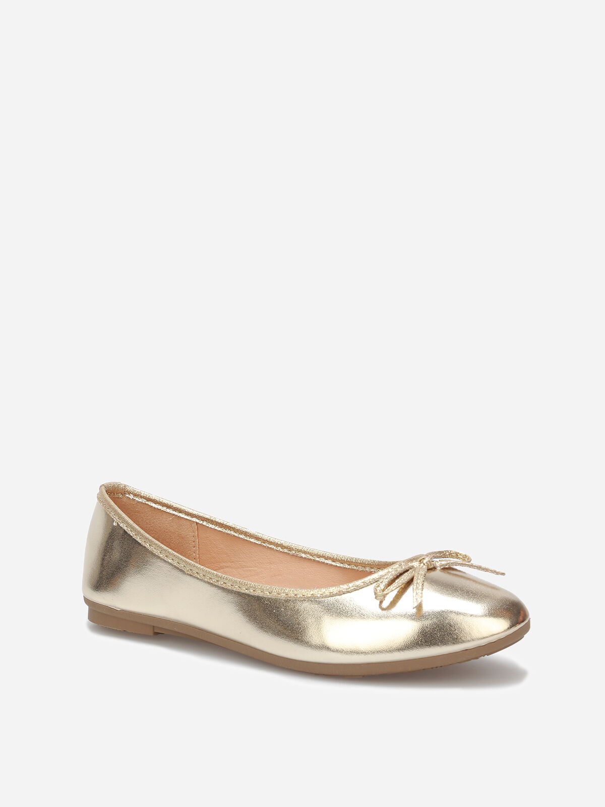 Ballerines à bout rond et nœud- Doré