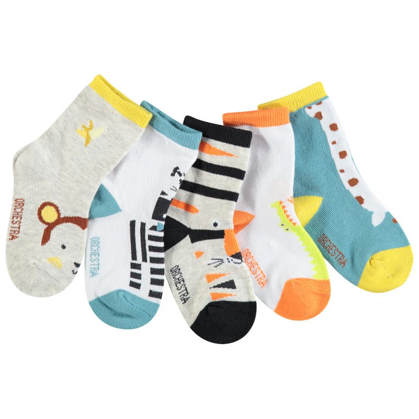 Lot de 5 paires de chaussettes assorties à motifs contratés - Blanc