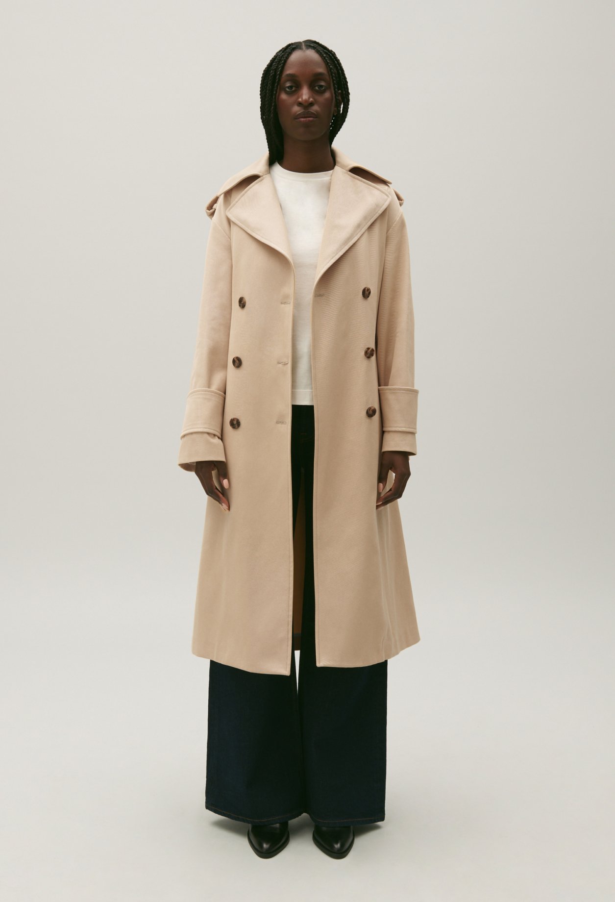 Trench long coton beige