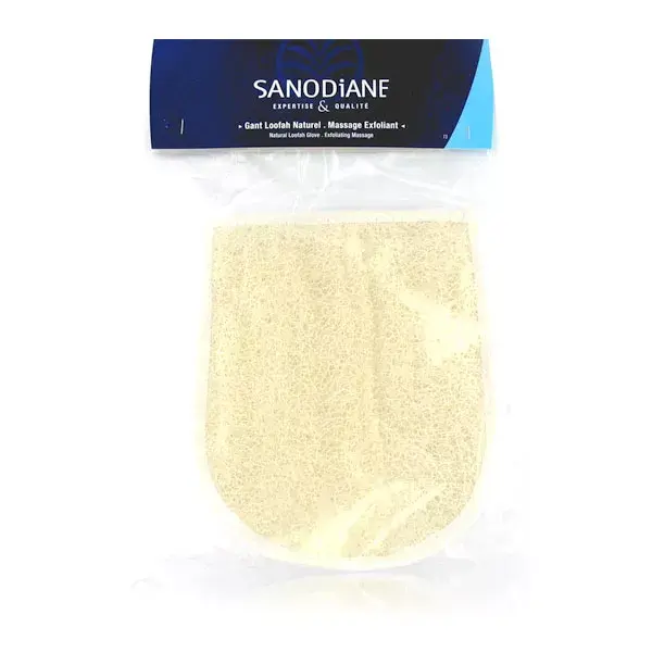 Luva de bucha vegetal natural Sanodiane para massagem esfoliante