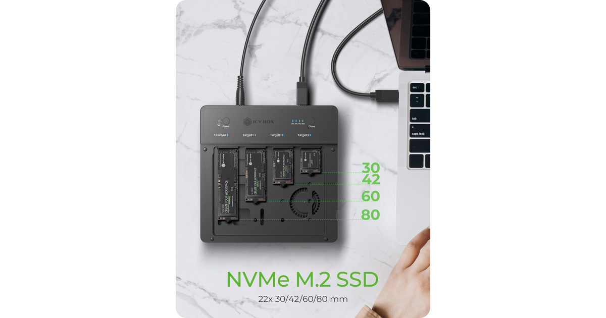 ICY BOXIB-4013MCL-C4 4-Bays USB4® Duplicator (1:3 klonen) dockingstation  (Zwart)