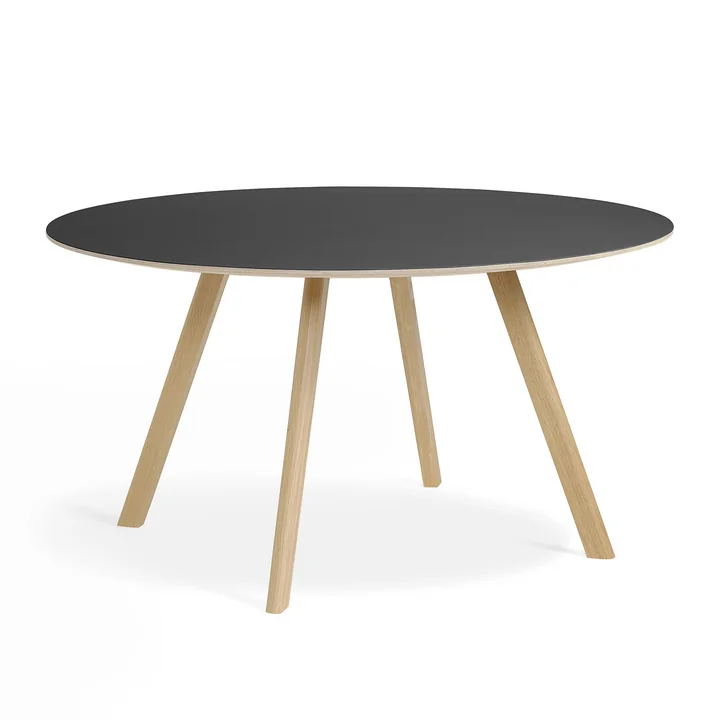 HAY - Copenhague CPH25 2.0 Tisch Ø 140 cm, Eiche lackiert / Linoleum schwarz