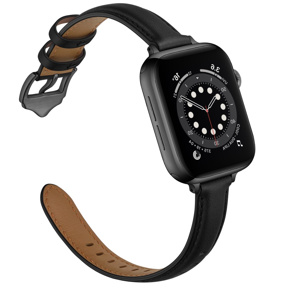 Apple Watch (49/46/45/44 mm) Echtleder Ersatz Armband mit Dornschliesse (Gelenkumfang 160-226 mm) - Schwarz