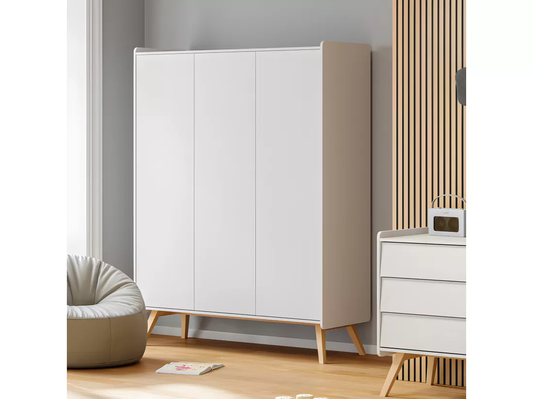 Armoire 3 portes Vintage Blanc et Bois