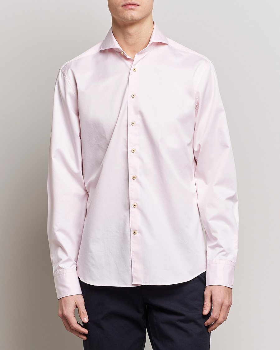 Stenströms Fitted Body Washed Cotton Plain Shirt Pink