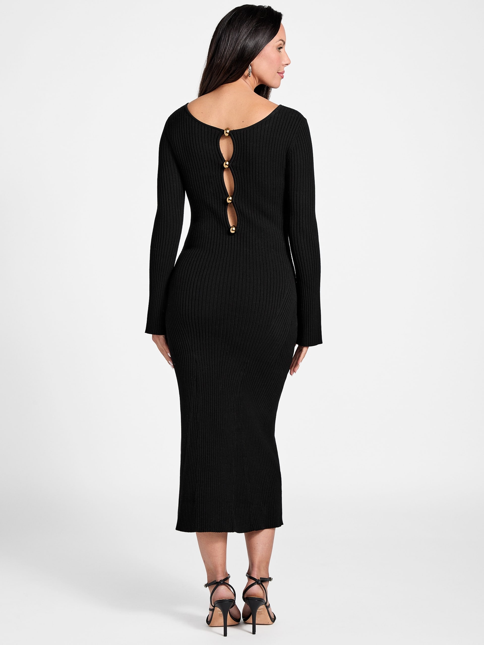 Vestido midi canelado de manga comprida Agathe