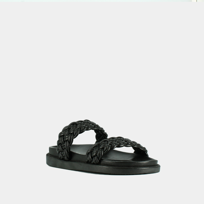 Mules à brides entrelacées  en cuir noir