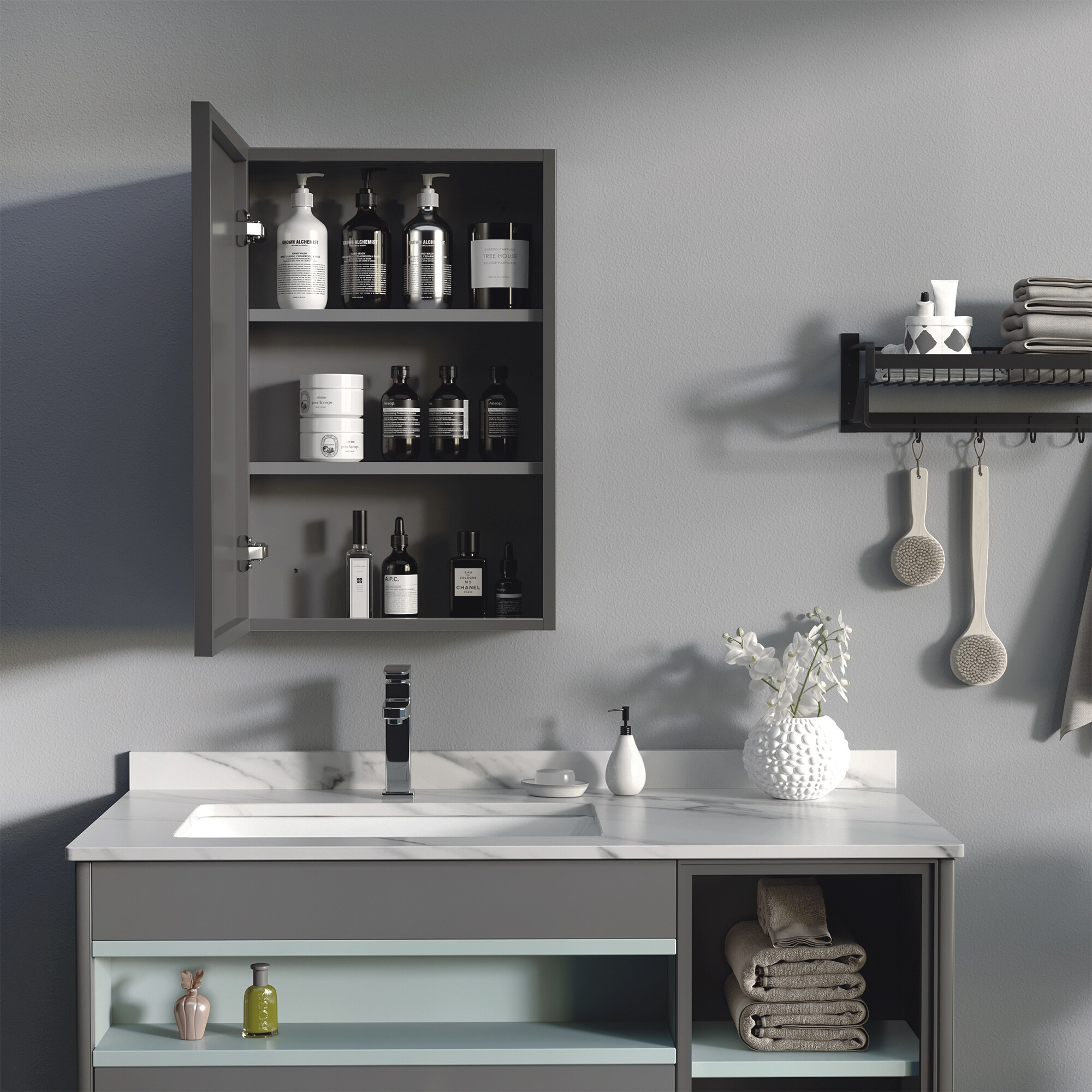 kleankin Spiegelschrank mit Spiegelglastür schwarz 40L x 15B x 60H cm