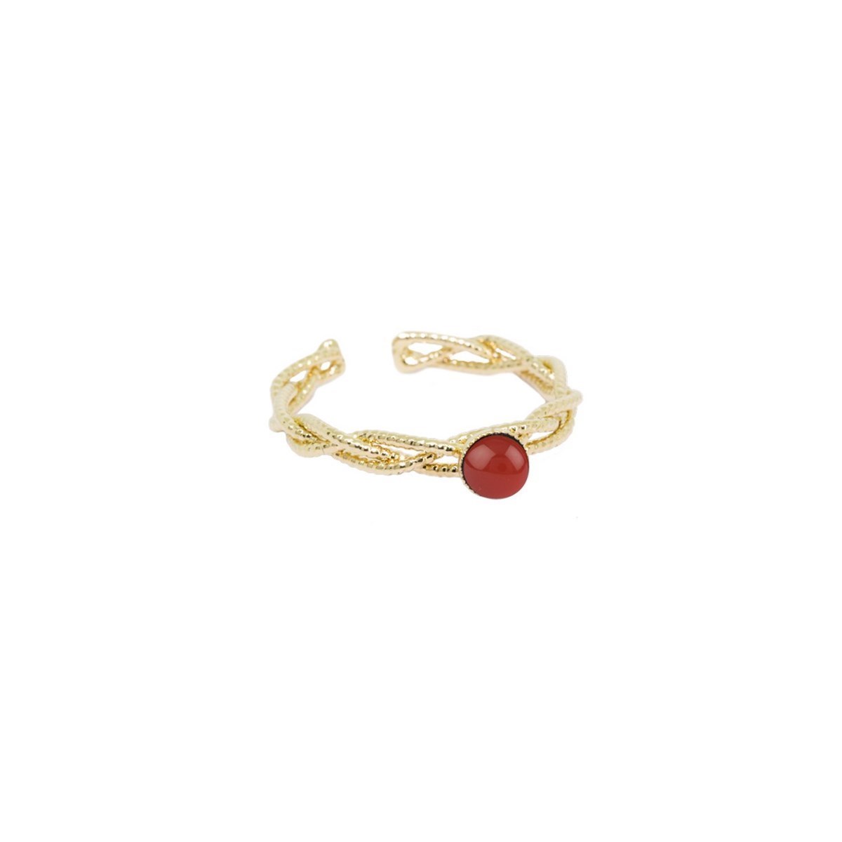 Bague ajustable pierres naturelles Cornaline raffinée dorée à  l'or fin 24K TORSADÉE