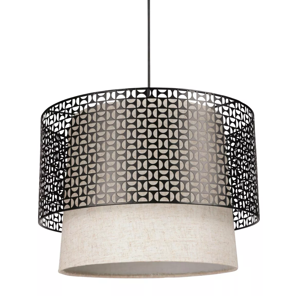 Suspension ronde métal vintage (D35 cm) Arsène Noir et beige