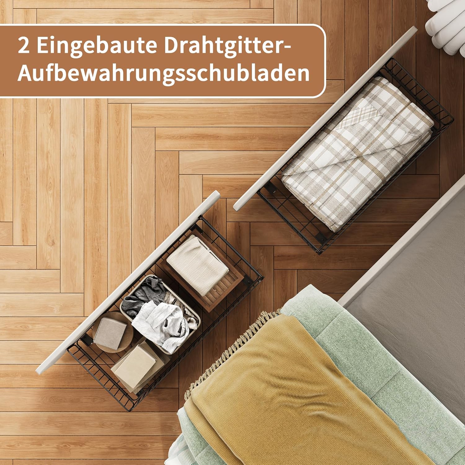 Polsterbett 140x200,doppelbett mit Lattenrost,Verformbares Funktionsbett mit Stauraum Kopfteil,Bettgestell 140x200,tagesbett mit 2 Schubladen,ohne Matratze (Beige, 140x200cm)