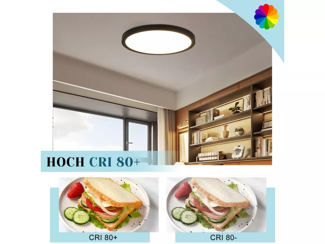 NETTLIFE Plafonnier LED Ø 30 cm - 24 W, Noir, 3000 K - Éclairage moderne cuisine, salle de bain, couloir, chambre