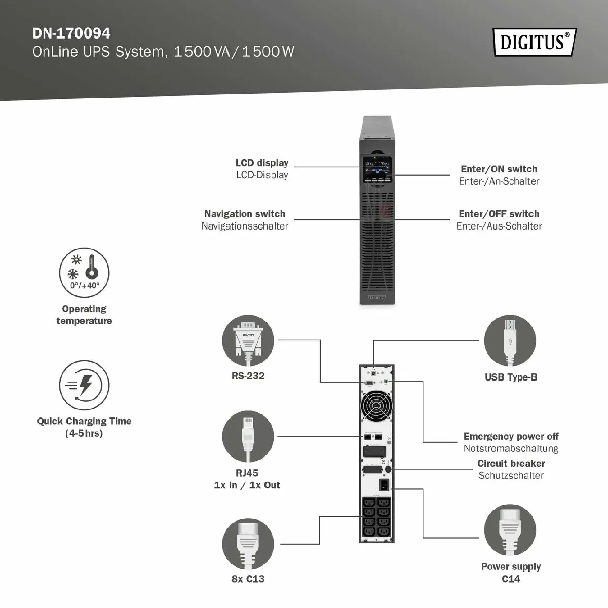 DIGITUS Système UPS - 1500 VA