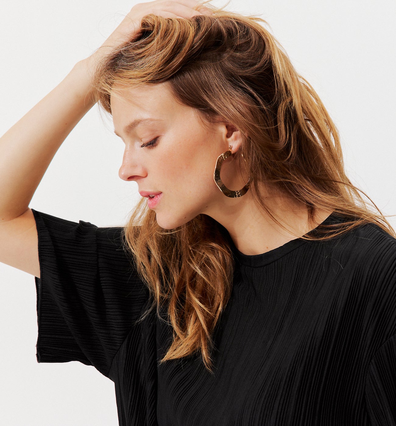 T-shirt plissé Femme - Noir
