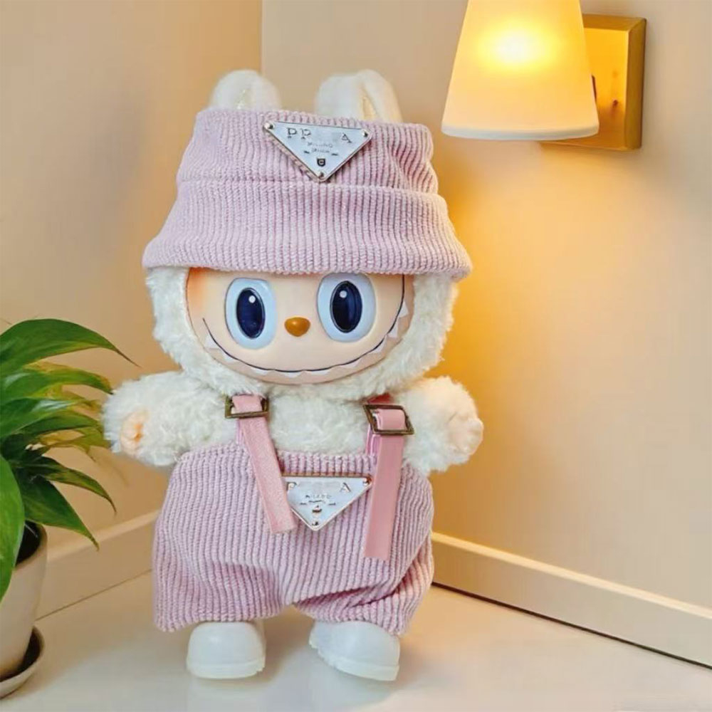 (2-tlg. Set) Monsterhäschen Cord Overall Puppen Zubehör Latzhose Outfit Verkleidungs Accessoire inkl. Hut - Rosa
