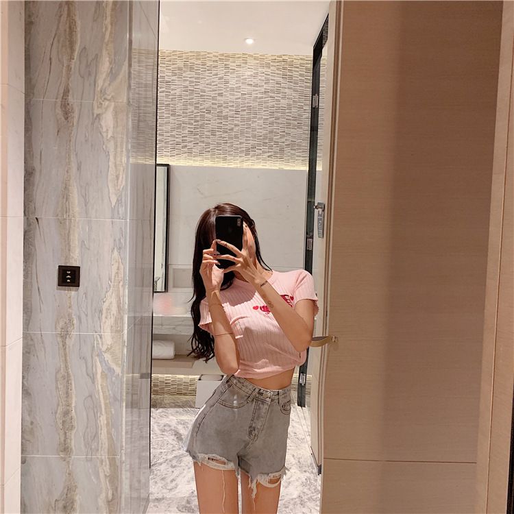 Sadelle - Denim hotpants met hartjesprint en zakken