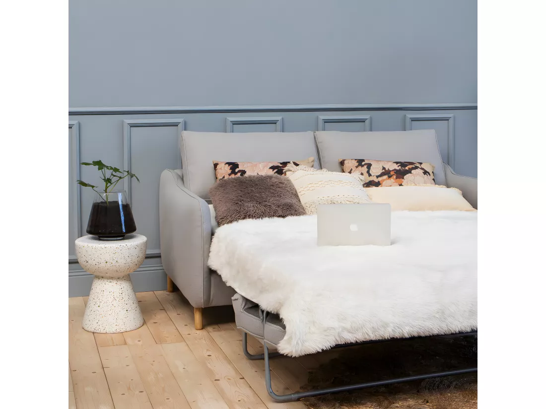 Vornay - Canapé convertible express 3 places en tissu - Gris clair