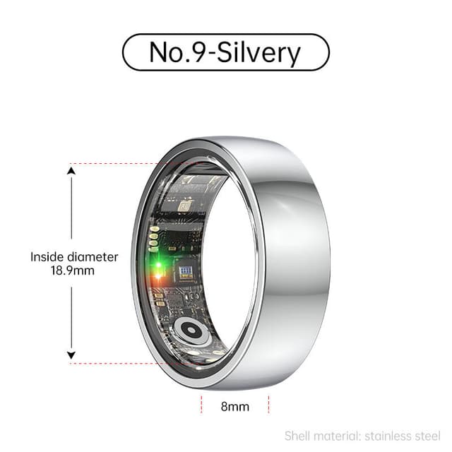 Smart Ring R1000 – Søvnmonitor, Bluetooth 5.0, Blood Oxygen Monitor Sølv 9