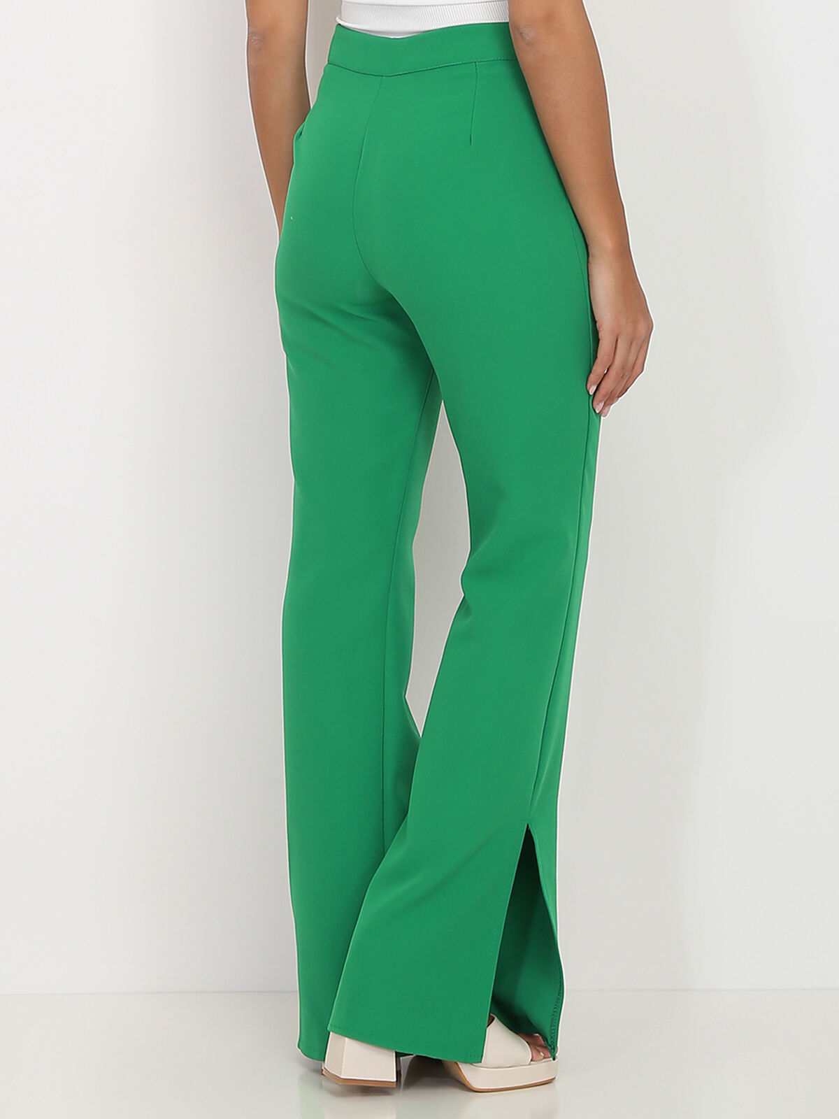 Pantalon flare à fentes- Vert