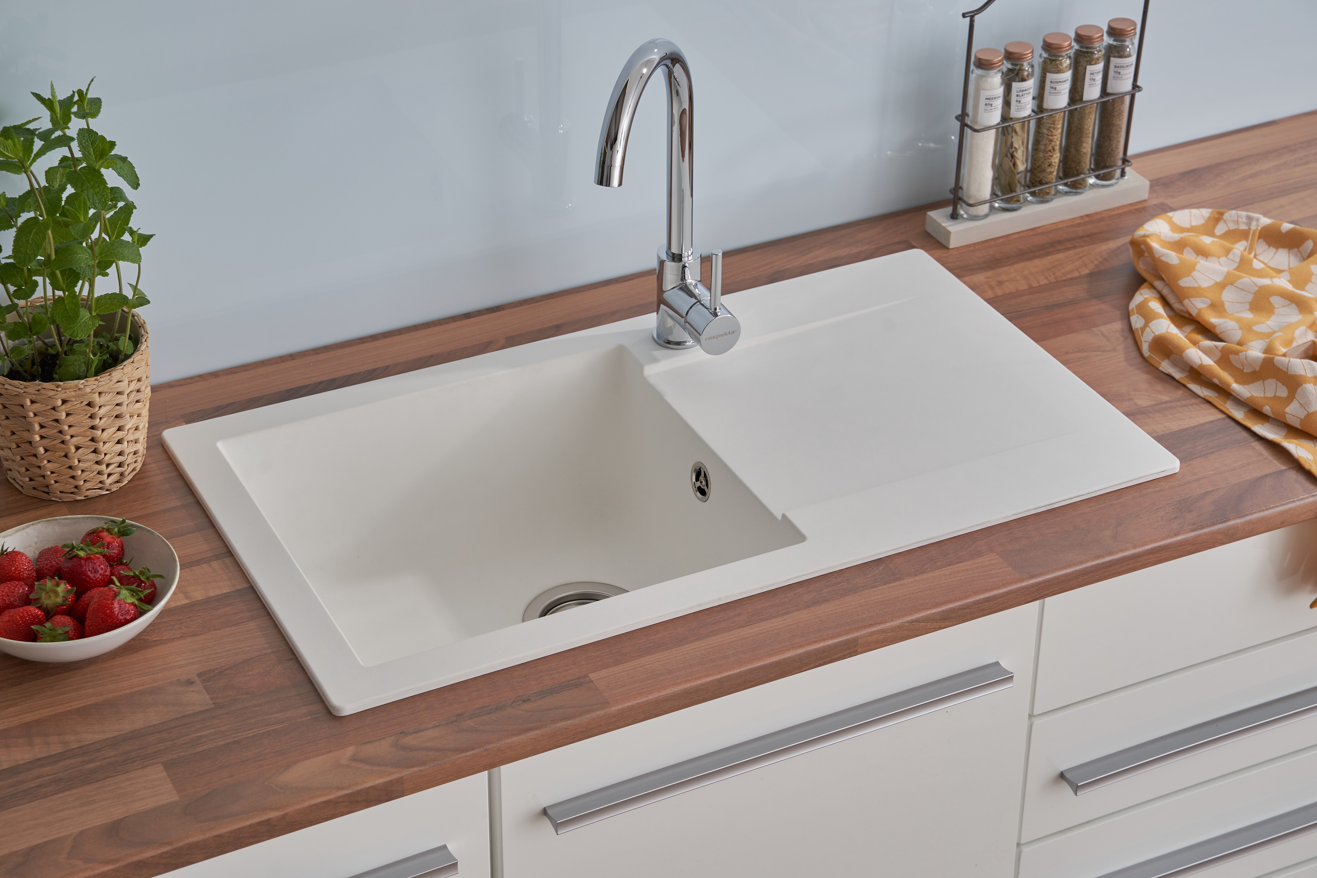 Respekta Mineralite Einbauspüle Denver 78x43,5 cm - Weiß