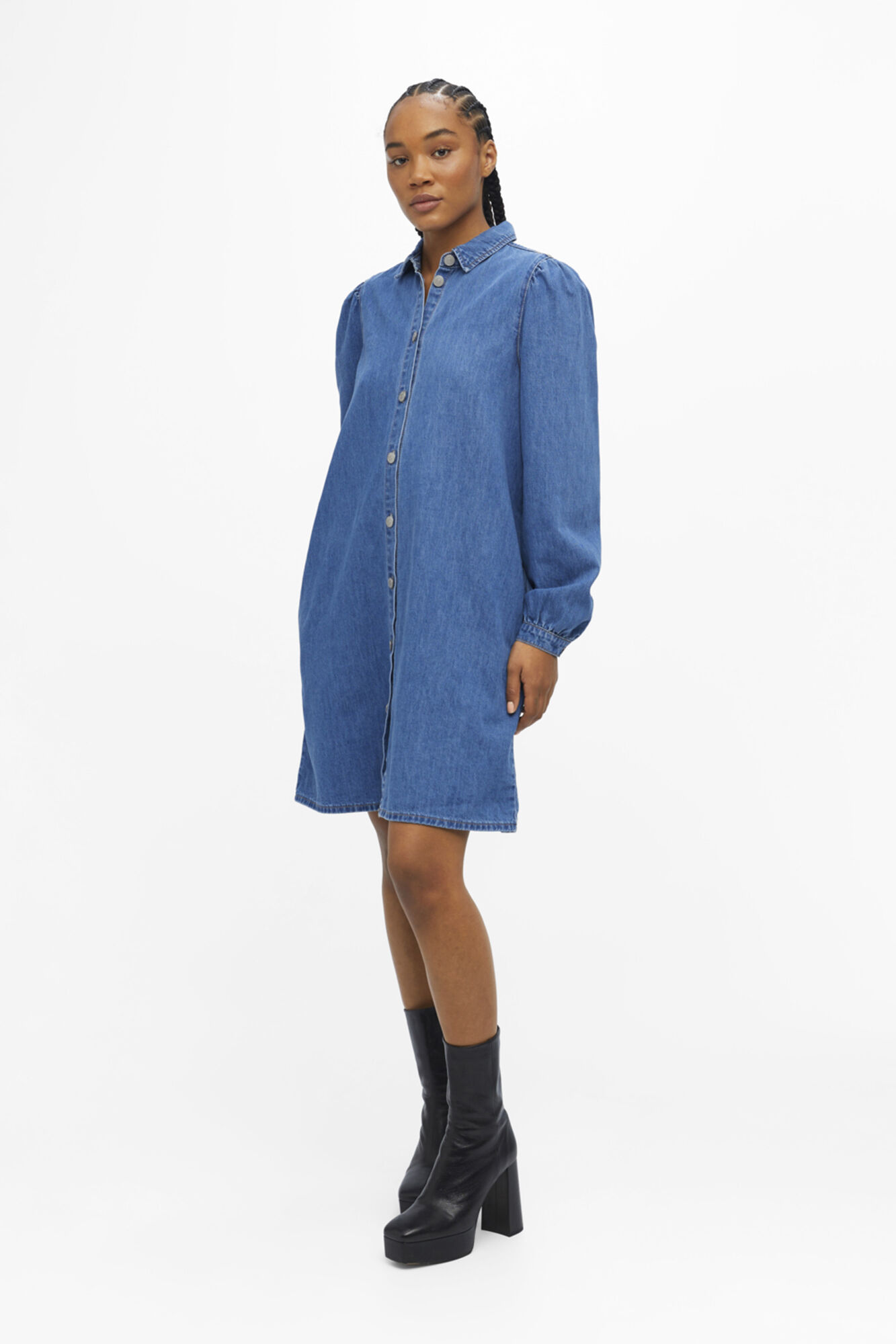 Vestido jeans com babados - Azul