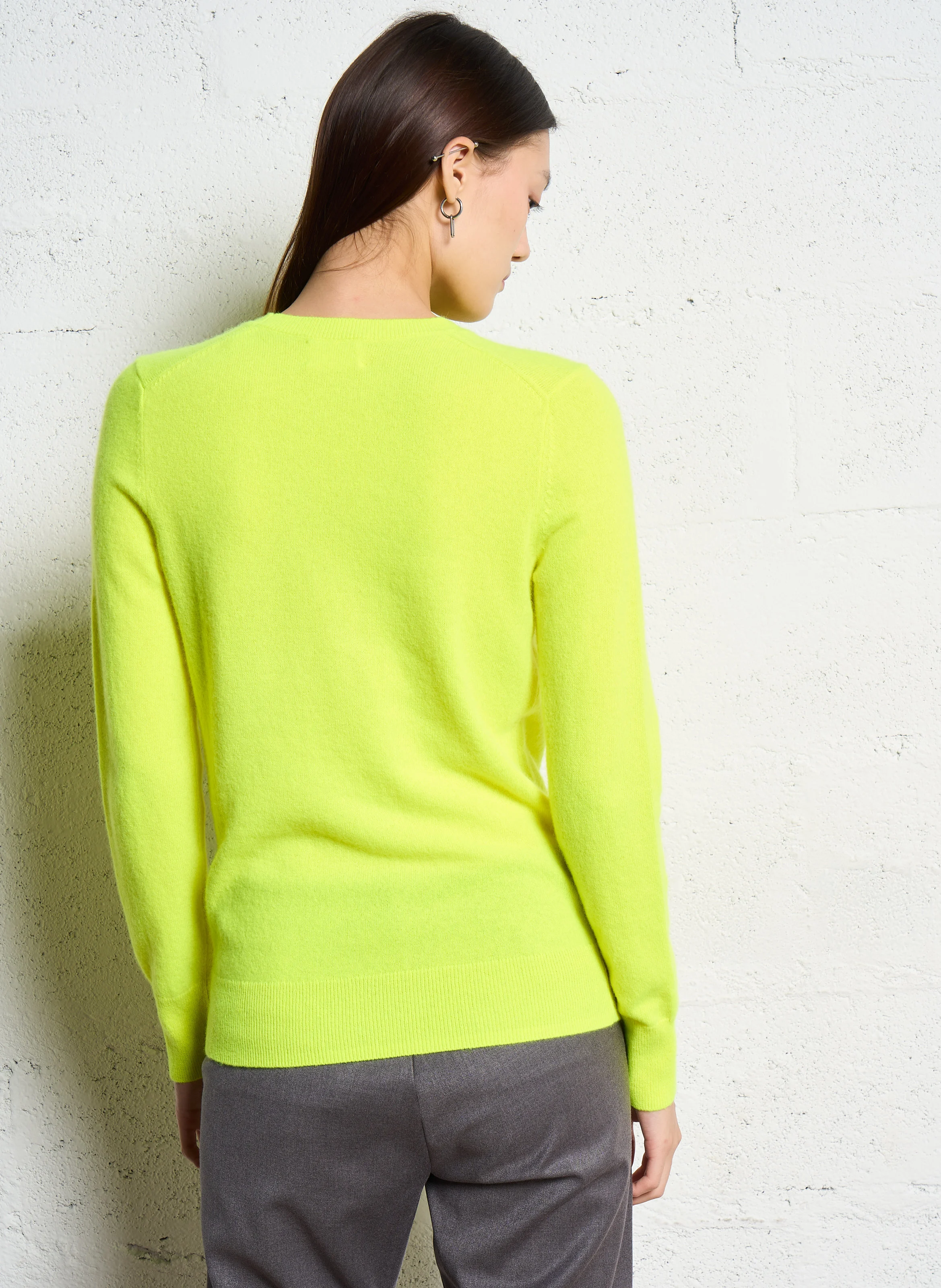 Pull droit col rond en cachemire | Jaune