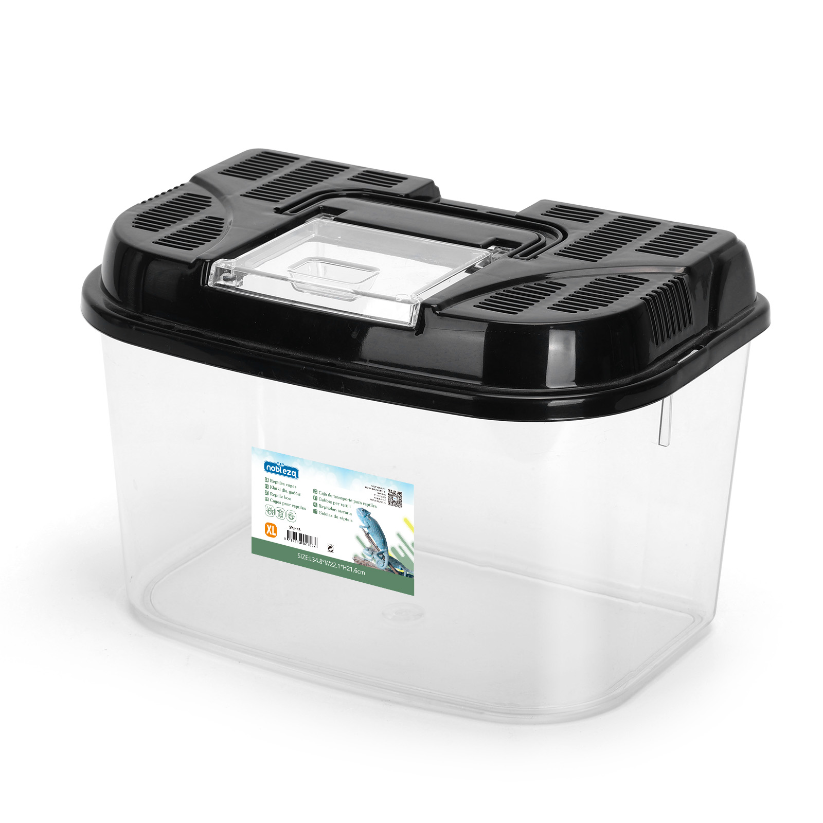 Caixa de alimentação Nobleza para répteis e anfíbios, terrário de plástico transparente, com design de ventilação e prevenção de fugas, tamanho M (22,4*15,3*15,3cm)