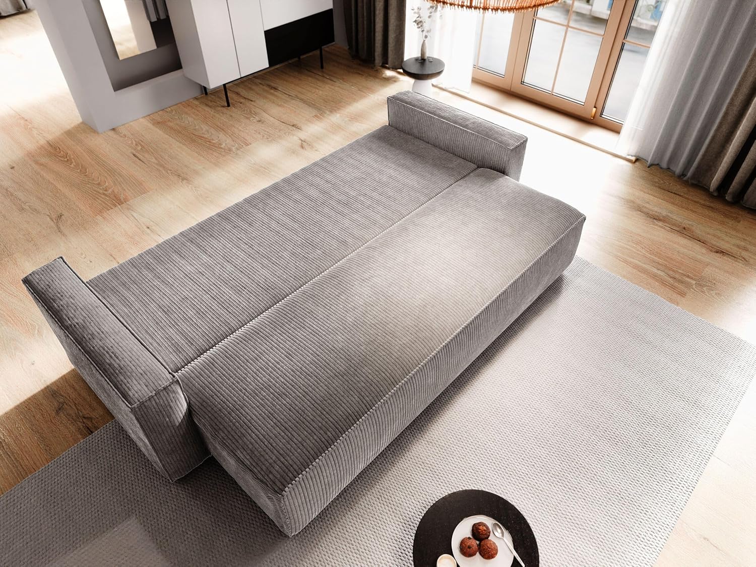 Masseno Sofa MENI mit Schlaffunktion, Sofa mit Bettkasten, Wohnzimmersofa, Couch, Soffa, Bettsofa, Couchgarnitur- Graphitfarben, POSO 34