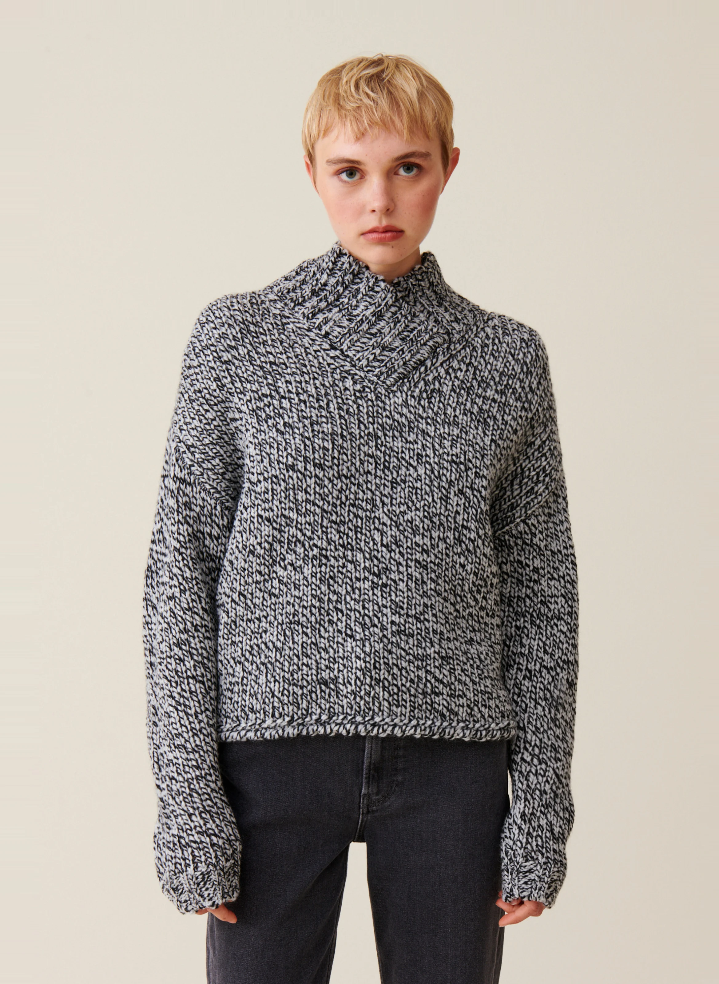 Pull grosse maille en laine mélangée | Gris
