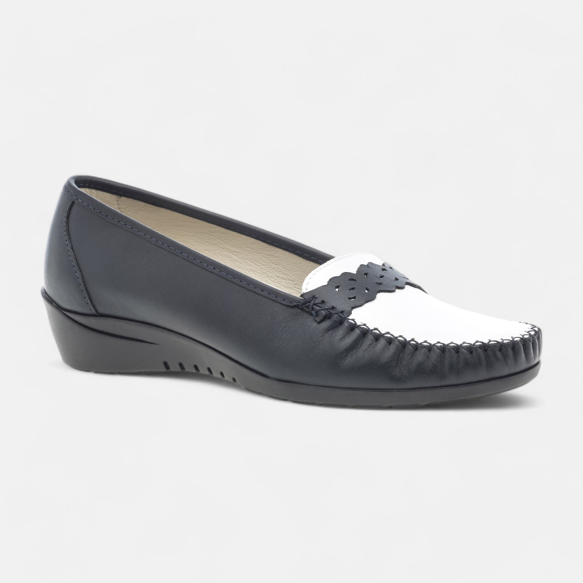 Mocassins pieds sensibles Femme en cuir bleu marine