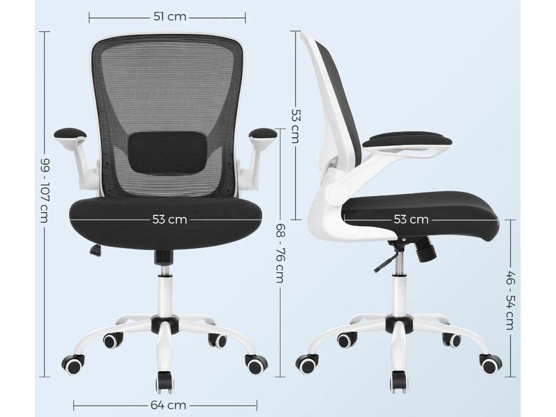 Songmics Bürostuhl mit klappbaren Armlehnen, Schwarz / Weis Ergonomischer Bürostuhl