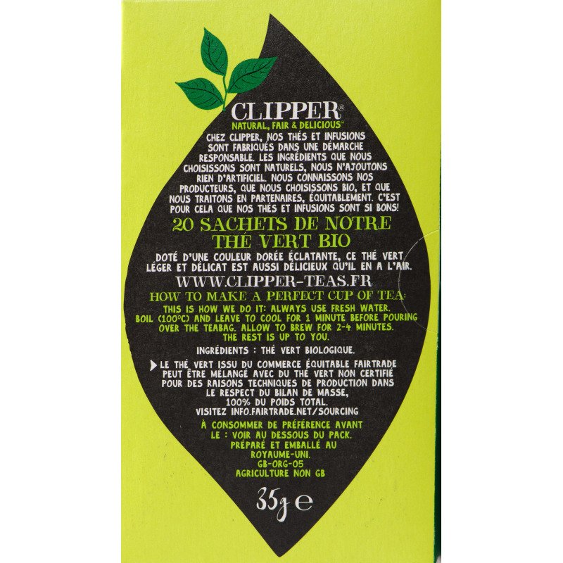 Thé vert bio Delicious Clipper - Boîte de 20 sachets
