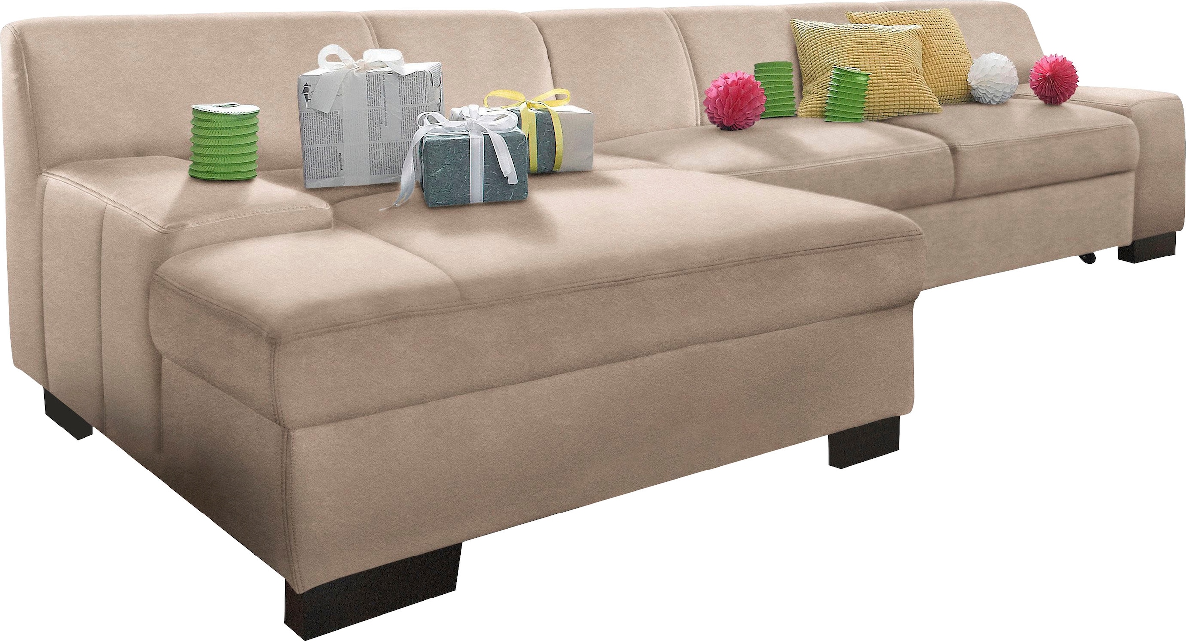 DOMO collection Ecksofa »Norma, elegant & modern, mit flachen Armlehnen, Breite 268cm, L-Form« wahlweise mit Bettfunktion