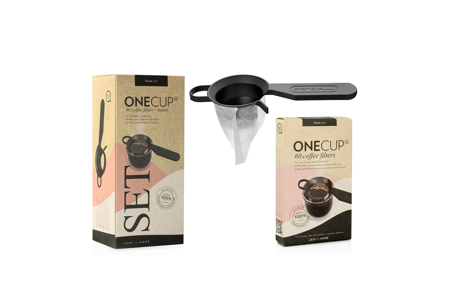 Kaffeefilter One Cup 60 StückKompostierbarer Kaffeefilter mit Halterung