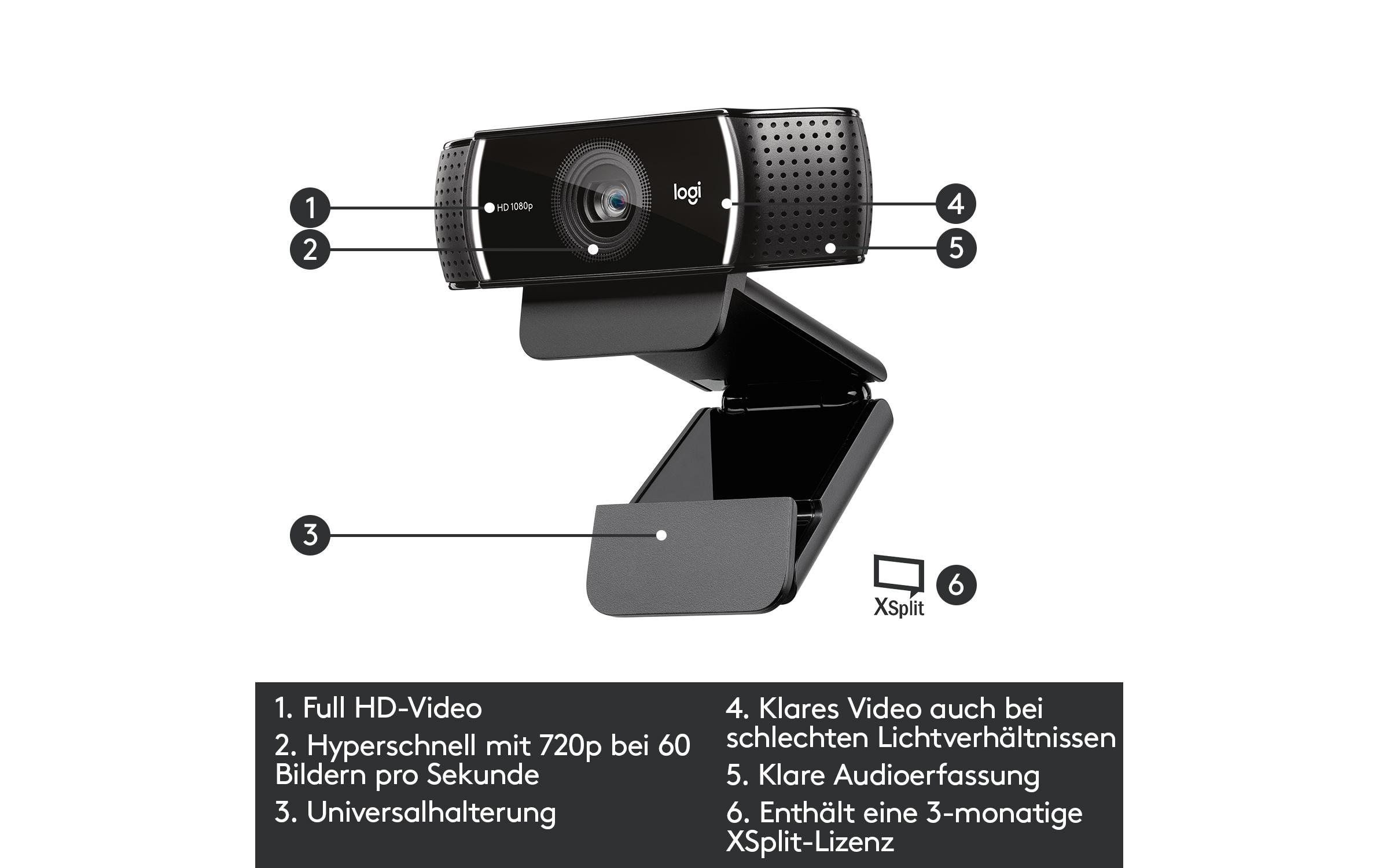 Webcam C922 Pro Stream , mit Stativ, Full-HD 1080p, USBWebcam für Livestreaming und Aufzeichnung