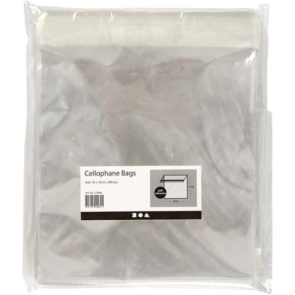 Cellofanposer, H: 16 cm, B: 16 cm, tykkelse 25 my, 200 stk./ 1 pk.