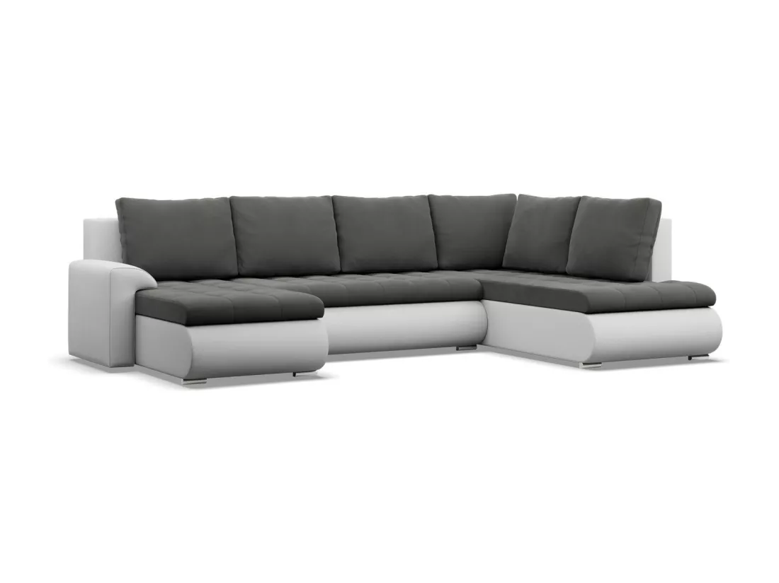 Canapé d'angle en U avec fonction sommeil, Ottoman, Gris foncé + Gris