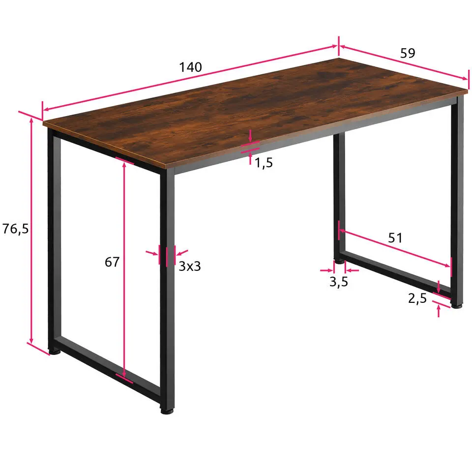 tectake Bureau Flint, Industrieel Hout Donker, Rustiek