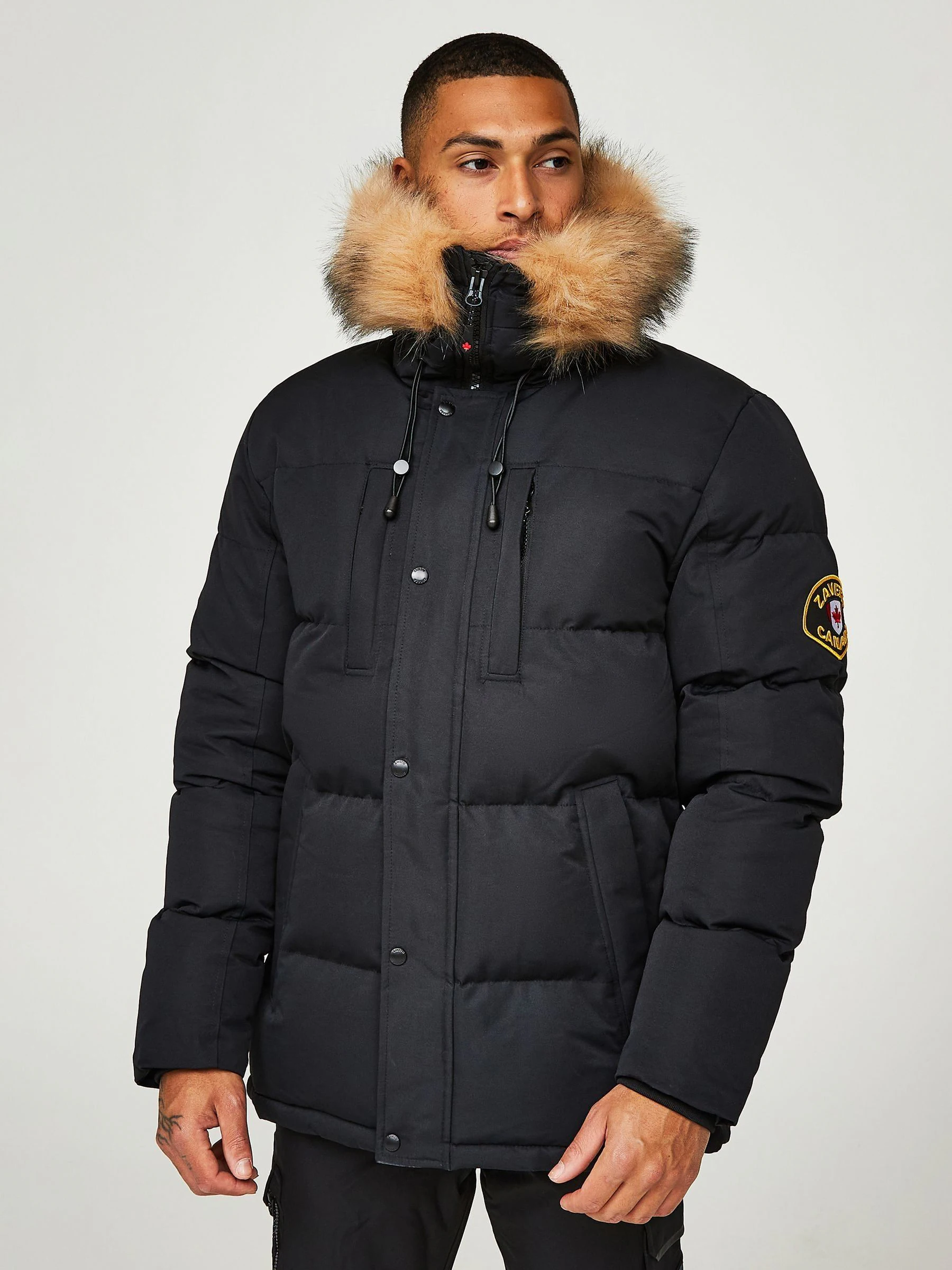 Zwart - Zavetti Canada Oshawa 2.0 voor heren Puffer parka-jas met afneembare imitatiebontkraag