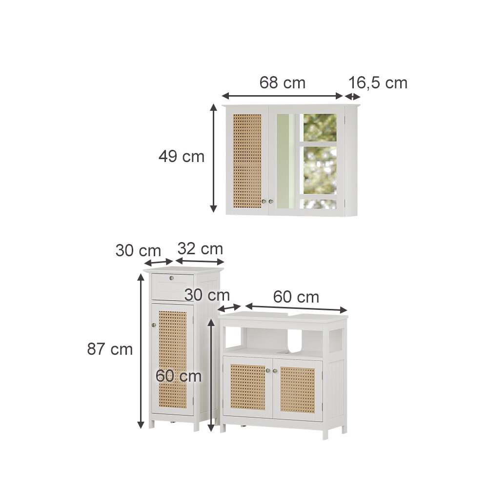 Vicco Badmöbel-Set Rosario, Weiß, moderne Serie, Badezimmer, dekorative Front, Spiegelschrank, Waschtischunterschrank, Midischrank
