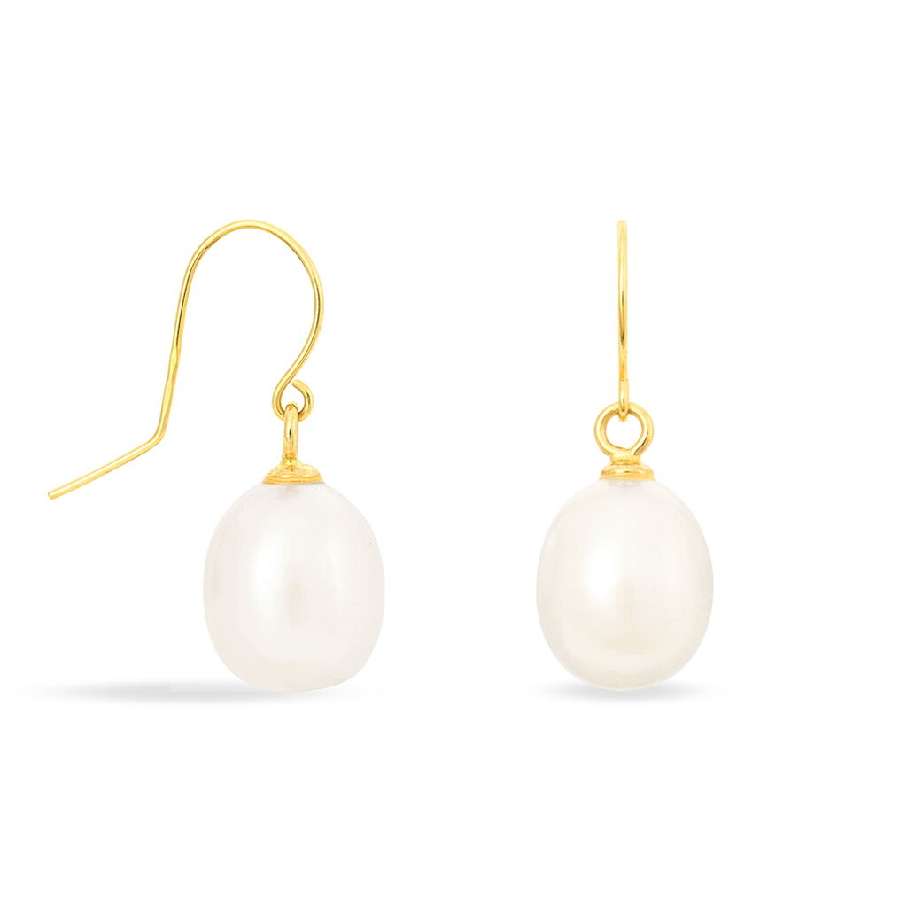 Boucles D'oreilles Pendantes Baroque Or Jaune Perle De Culture