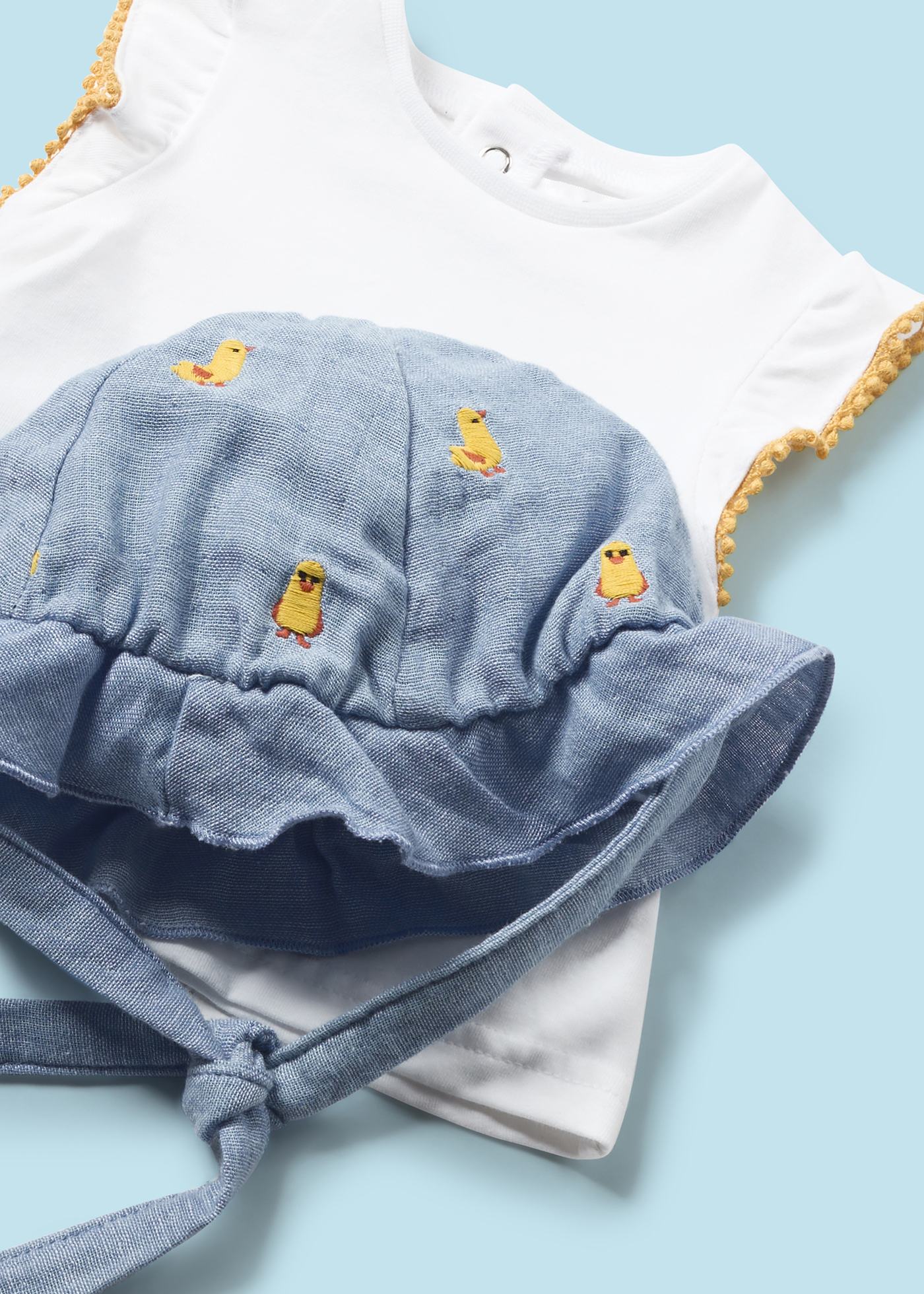 Conjunto de 3 peças, jardineira Better Cotton para recém-nascido, chiffon denim
