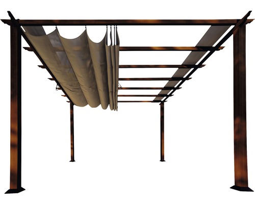 Aluminium pergola, Paragon Outdoor Florida 11x11 paviljoen met verstelbare zonwering 320 x 320 cm, Cacaohoutlook