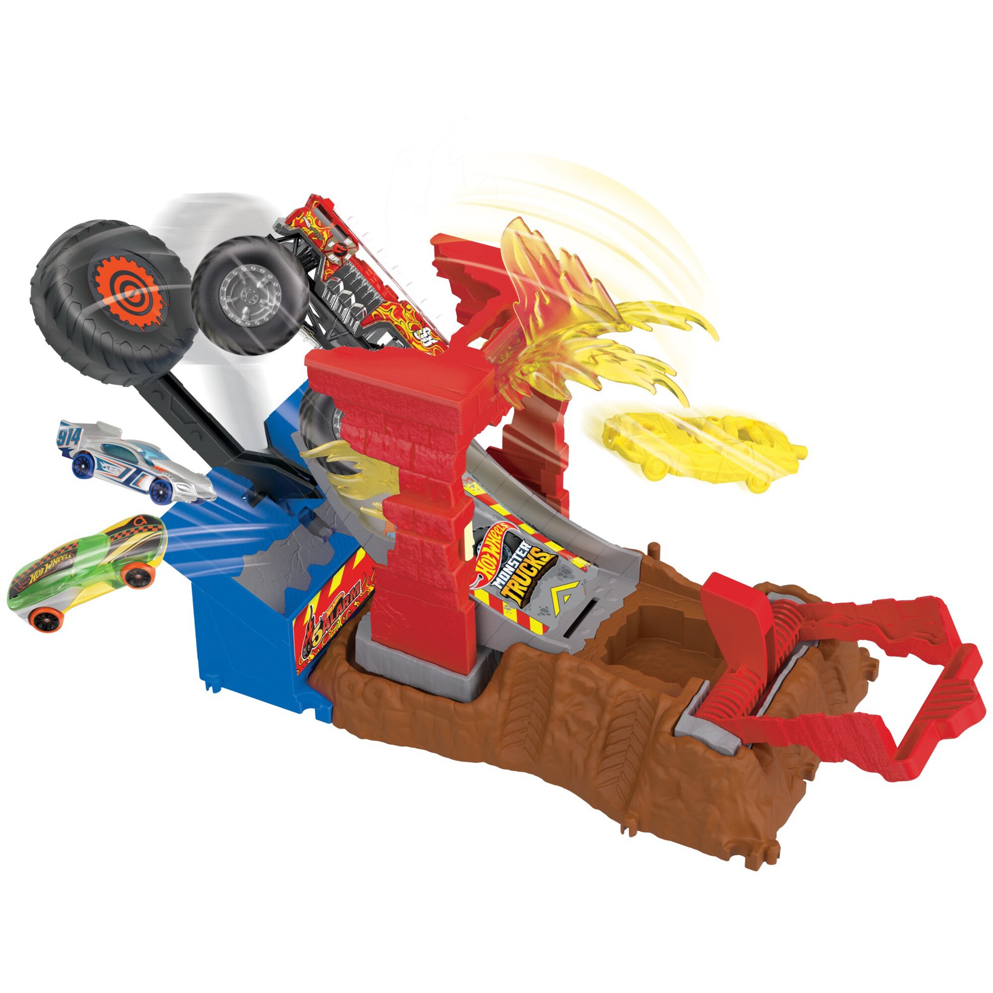 Mattel Rennbahn Monster Trucks Arena World: Entry Challenge - 5 Alarm's Fire Smash Through