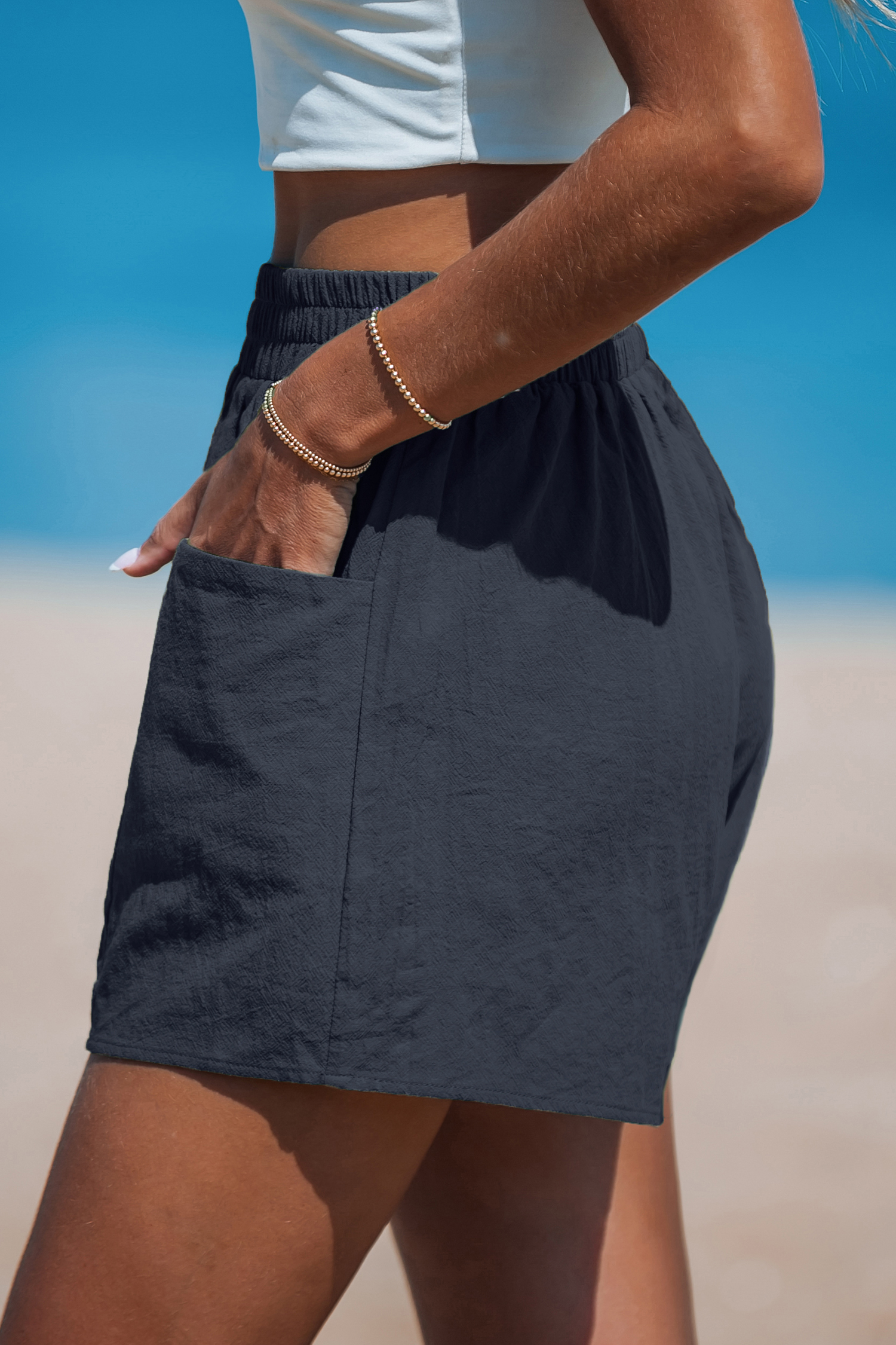 Short en pur coton avec taille élastique et jambe large bleu