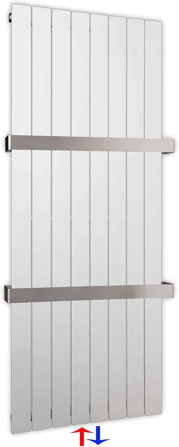 Paneelheizkörper Heizkörper Badheizkörper weiß 1500 x 602 mit Mittelanschluss und 2 Handtuchstangen (915 Watt nach EN442)