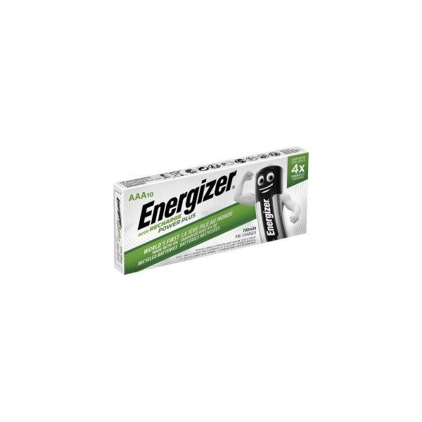 Pack 10 Unidades.Energizer Power Plus Accu Recharge, Pilas/Baterías Recargables AAA, LR03, NiMH, Capacidad 700 mAh,1.2 V E300626403