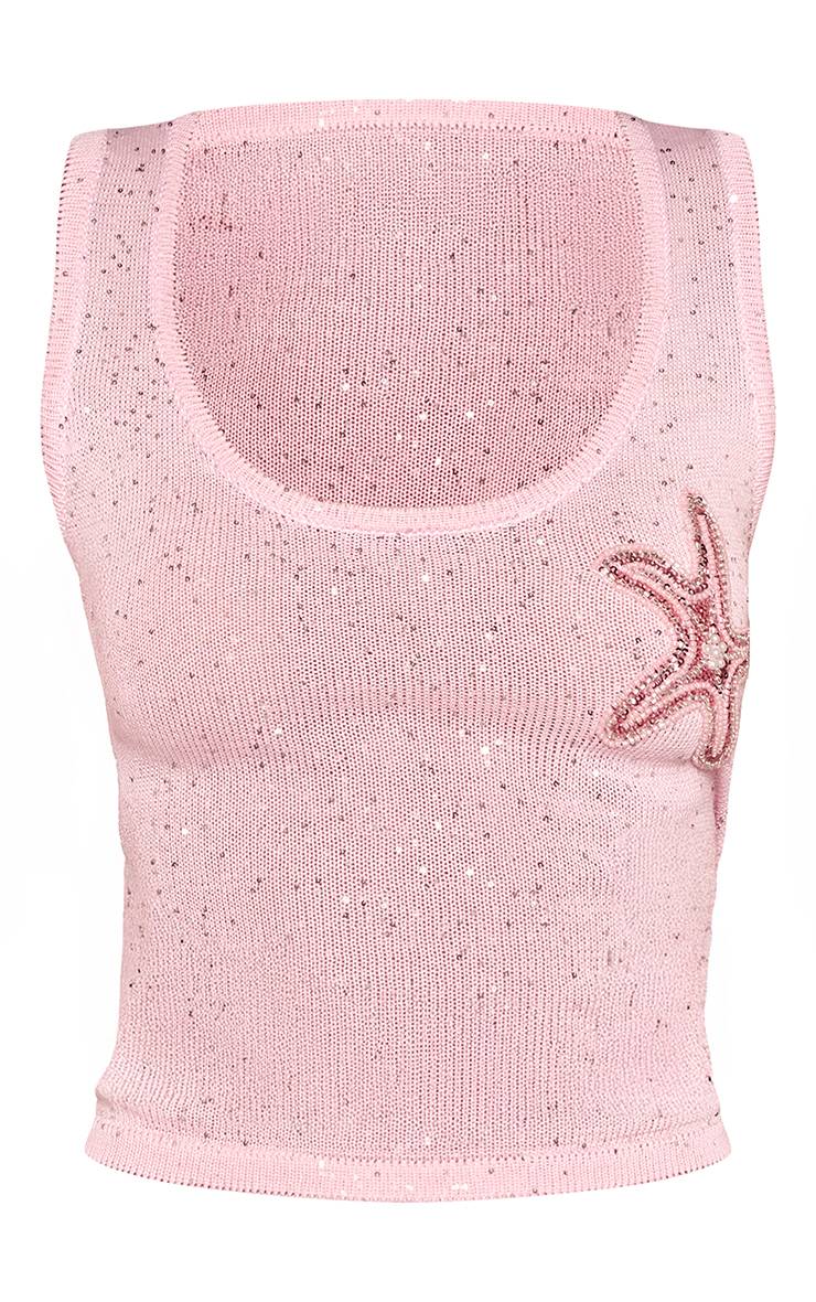 Rose Mini Jupe Tricotée Brodée De Sequins