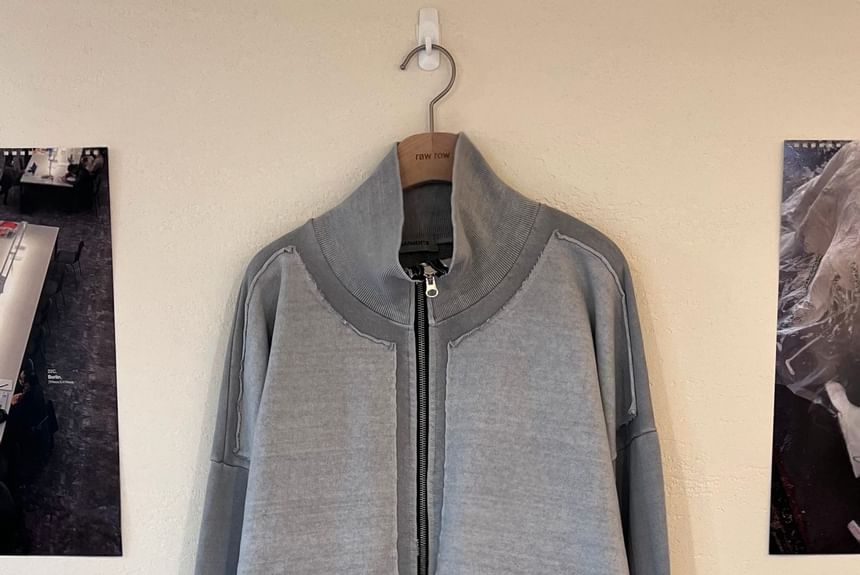 SeoulPop - Mock-Neck Washed Loose-Fit Jack met rits