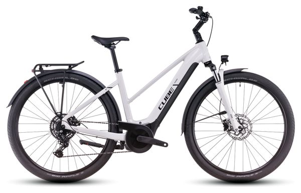 VTC Électrique Cube Touring Hybrid One 500 Trapeze Shimano Cues 9V 500 Wh 700 mm Blanc Cotton Gris 2025